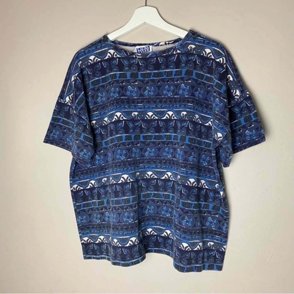 Vintage 80s 90s shirt short-sleeve patterned boxy crew neck